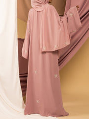 Trending HandWork Bow Abaya Premium Quality with Matching Scarf( Limited Stock + FREE SHIPPING NOW) Baby Pink