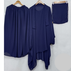premium Navy Blue 3-Piece Jilbab Set