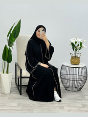 Black Premium Double Pipin Abaya Front Open (FREE SHIPPING NOW)
