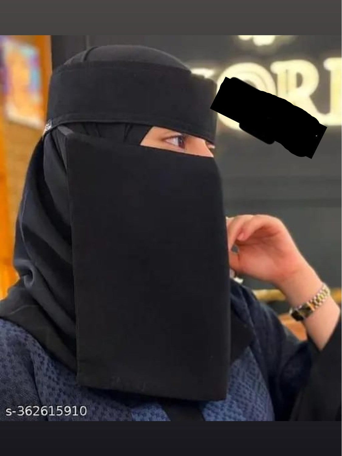 Long Saudi Niqab Black 14 inches with bukram