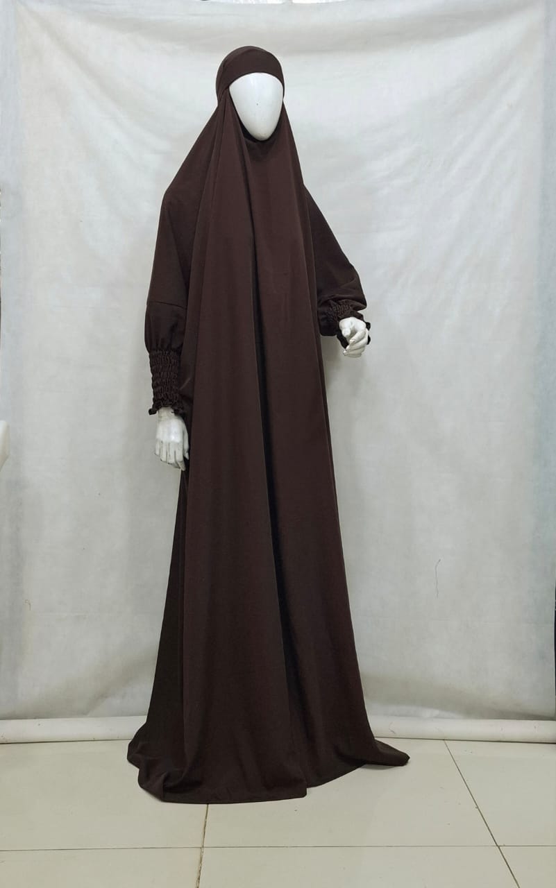 One Piece Full Length Jilbab 68 inches with French Sleeves Dark Brown