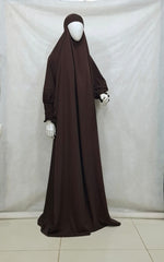 One Piece Full Length Jilbab 68 inches with French Sleeves Dark Brown